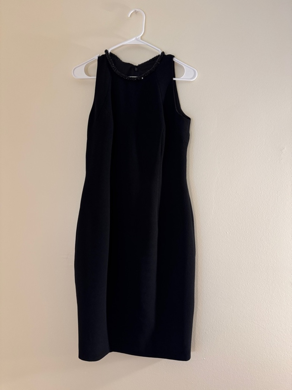 CARMEN MARC VALVO Beaded Neckline Black Midi Dress